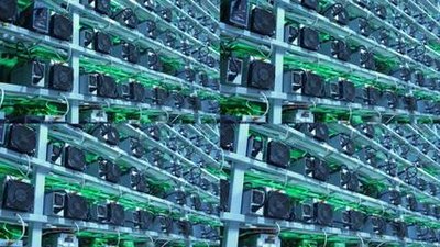 A modern Bitcoin mining rig with efficient cooling systems.